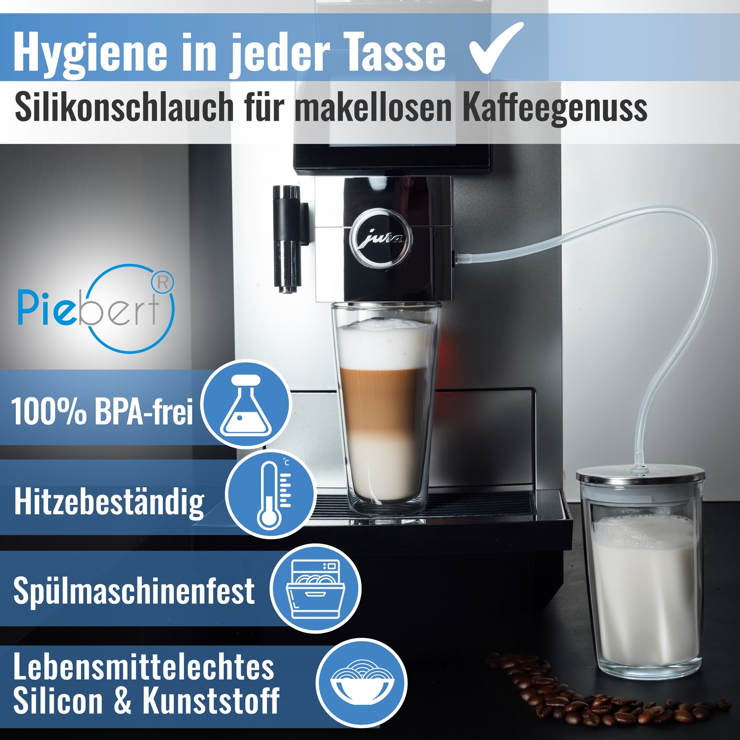 Milchschlauchset 200425 für Jura Kaffeevollautomaten (3x Milchschlauch 38cm, 6x Nippel, Reinigungsbürste) kompatibel mit Jura ENA E8, GIGA 6 10 W10, IMPRESSA J6 J8 J8twin Z5 Z6 Z7 Z8 Z9 Z10, S8 S80 WE8
