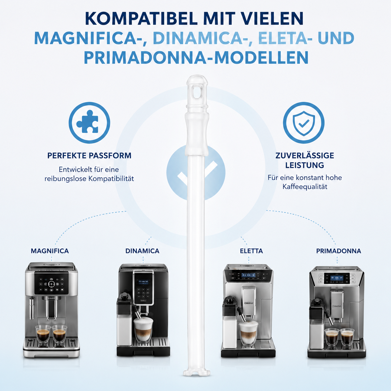 Piebert Fix Milchschlauch 57098 + Reinigungsbürste für DeLonghi Magnifica S, Smart, Dinamica, Eletta, PrimaDonna S, Class & XS - 53132C8204, 5313232961