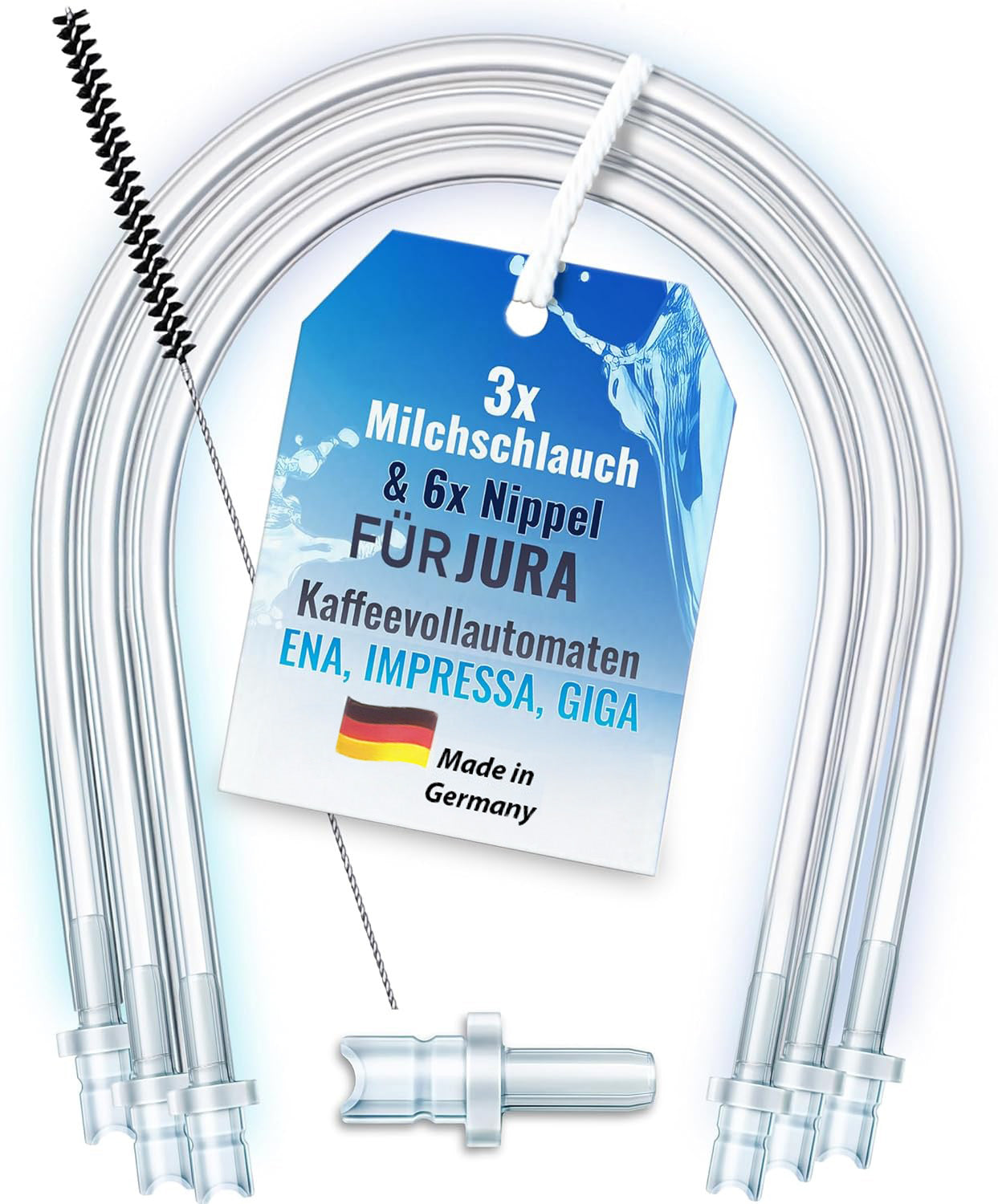 Milchschlauchset 200425 für Jura Kaffeevollautomaten (3x Milchschlauch 38cm, 6x Nippel, Reinigungsbürste) kompatibel mit Jura ENA E8, GIGA 6 10 W10, IMPRESSA J6 J8 J8twin Z5 Z6 Z7 Z8 Z9 Z10, S8 S80 WE8